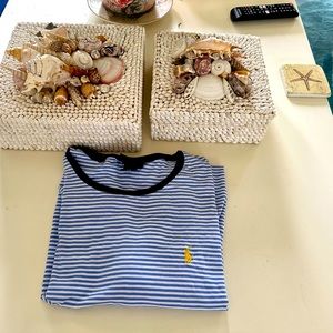 Size L Polo by Ralph Lauren blue & white Short Sleeve Crew T Shirt - Yellow Logo